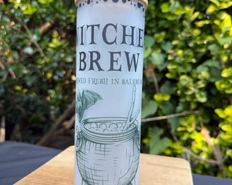 Witches Brew Coffee 25oz Frosted Glass Tumbler with Bamboo Lid and Straw, Sublimation design, Spooky Season, Witches design, Gift idea