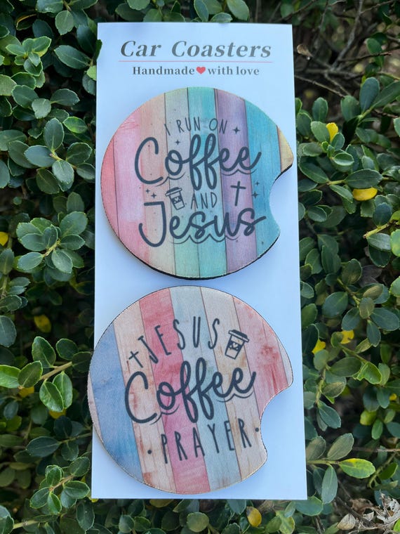 Set of 2 Neoprene Car Coaster, Religious Car Coaster For Cup Holder, Jesus, Cute Car Accessories, unique gift idea, friend gift,