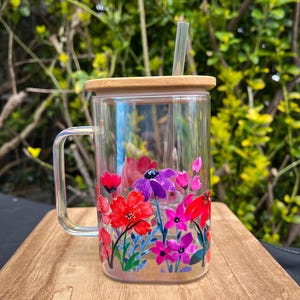 20oz Flower Design Coffee Mug, Iridescent Glass Mug With Lid and Straw,  Spring Flowers Design, Uv Dtf Decal, Gift Idea - Etsy