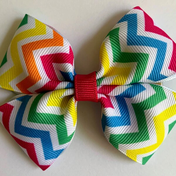 Rainbow Chevron Hair Bow