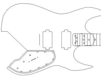 May include: Line drawing of a black electric guitar with a double cutaway body and a single humbucker pickup. The guitar has a 24-fret neck and a headstock with six tuning pegs.