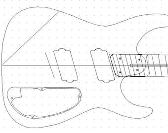 May include: Line drawing of an electric guitar with a solid body, a single cutaway, and a pointed headstock. The guitar has a black outline and is drawn on a white background.