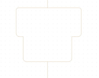 May include: A blank, white, dotted grid notebook page with a brown, rectangular frame with rounded corners. The frame is divided into two sections by a vertical line.