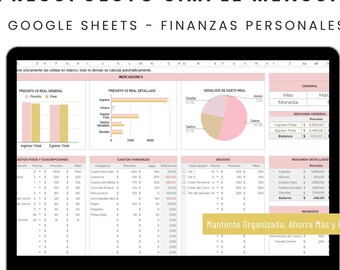 Español - Google Sheets Monthly Budget Planner, Expense Tracker Template (Digital Download) Espanol