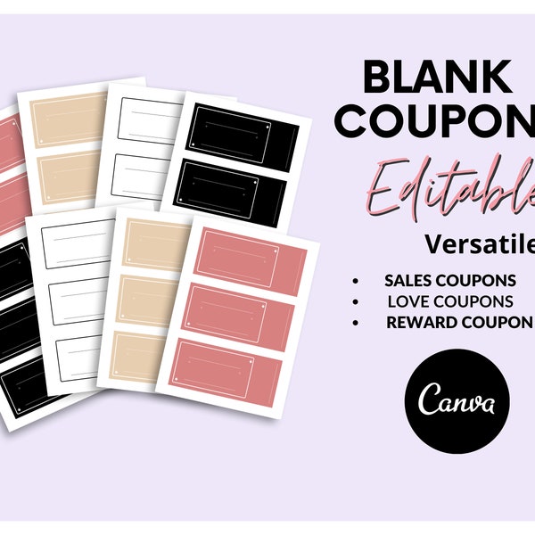 Printable Blank Coupon Template Bundle, DIY Birthday Coupons  Custom Gift Ideas Editable Reward CouponLove Coupons for Kids Instant Download