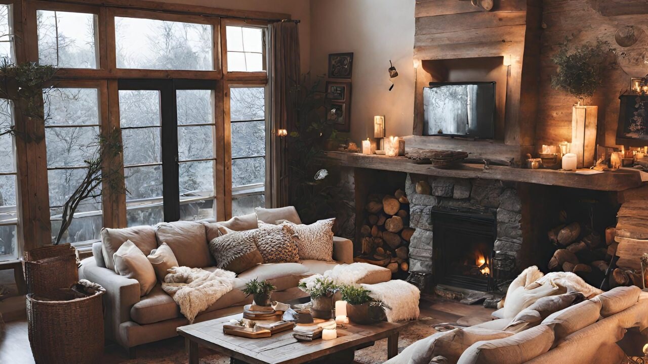 Holiday Zoom Background: Cozy Christmas Cabin, Zoom Background, Virtual