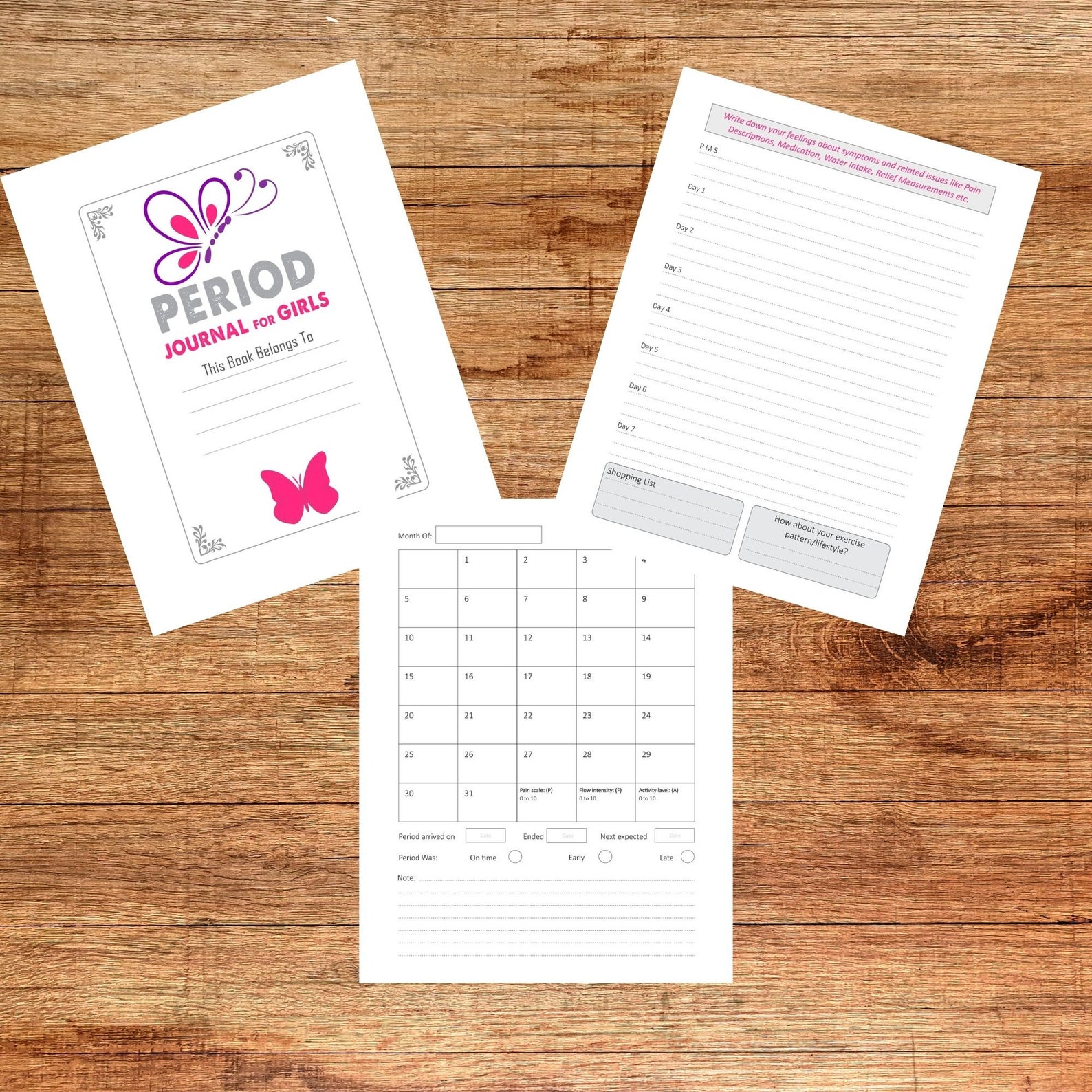 Period Tracker for Girls, Printable Monthly Period Tracker Menstruation, Period Cycle Length ...