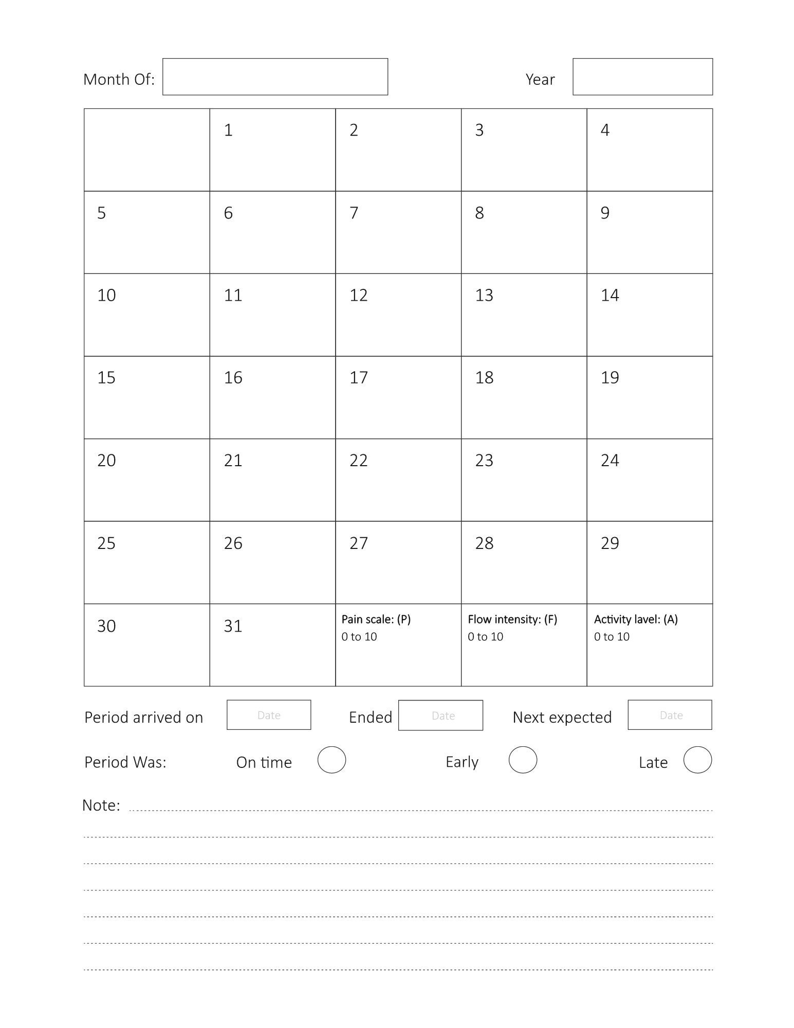 Period Tracker for Girls, Printable Monthly Period Tracker Menstruation ...