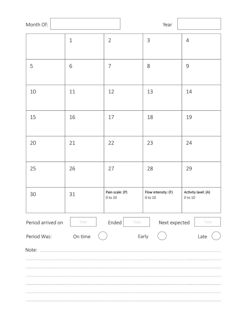 Period Tracker for Girls, Printable Monthly Period Tracker Menstruation, Period Cycle Length ...