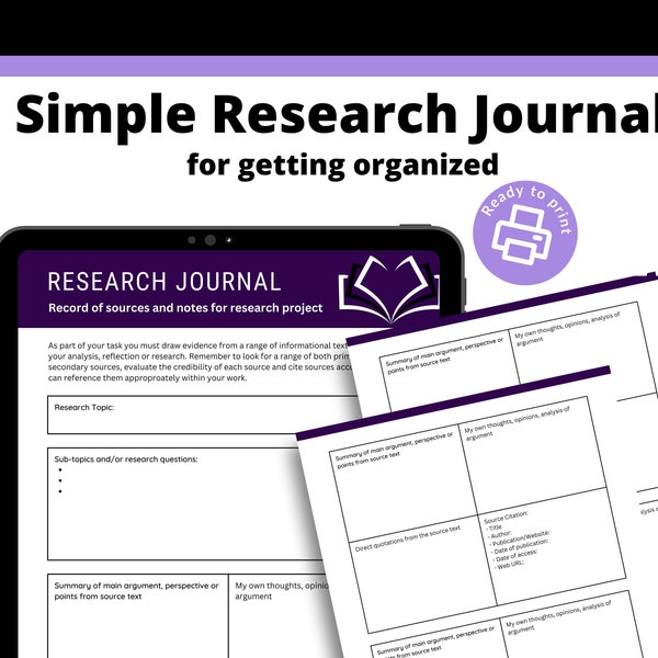 Simple Research Tracker, Editable Research Journal, Citation Tracker, Notes Tracker, College Research Journal, School, Research for English