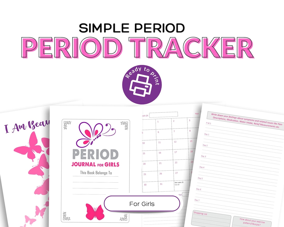 Period Tracker for Girls, Printable Monthly Period Tracker Menstruation, Period Cycle Length ...