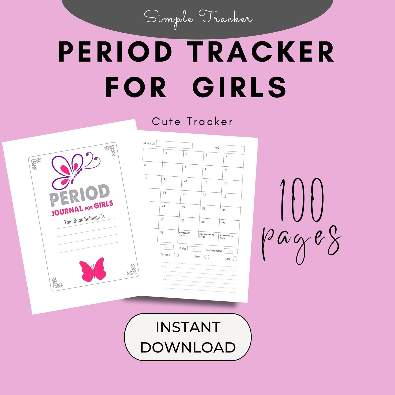 Period Tracker for Girls, Printable Monthly Period Tracker Menstruation, Period Cycle Length ...