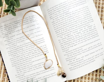 Gold plated Seashell bookmark / book thong with beads and stones.  Perfect gift for any book lover.