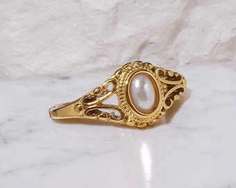 Anillo de oro retro perla, anillo de perla victoriana, anillo de perla de oro, anillo de oro perla, anillo de oro perla de agua dulce, anillo de perla para mujer