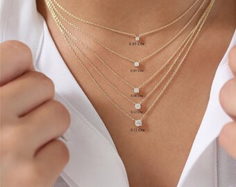 Collier solitaire en or, collier avec pendentif en or, collier chaîne en or, collier de mariée, collier en or, collier pendentif, cadeau pour elle