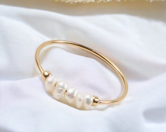 Süßwasser Perle Zappeln Ring, Gold Fidget Ring, Fidget Perle Ring, Perlenring, Gold Perle Ring, Fidget Ring, Angst Ring, Anti Stress Ring