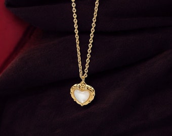 Gouden hart ketting, parelmoer ketting, liefde ketting, gouden hanger ketting, hart ketting, hanger ketting, cadeau voor haar
