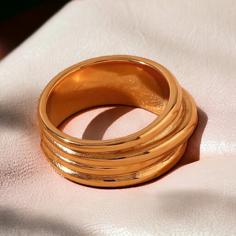 Gold Hammered Ring, Silver Hammered Ring, Gold Wavy Ring, Silver Wavy Ring, Gold Embossed Ring, Silver Embossed Ring