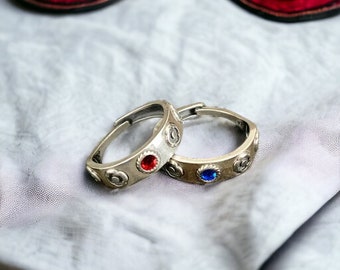 Silber Anime Ring, Silber Anime Ring, Silber Sophie und Calcifer Ring Set, Heult im Schloss, Anime Ringe, passende paar Ringe