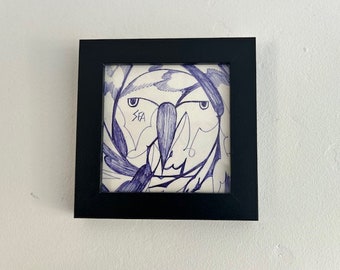 Abstracte Inkt Kunst Tekening met Lijst voor Slaapkamer Wanddecoratie voor Dieren Liefhebber voor Adelaar Kunst Liefhebber 10X10