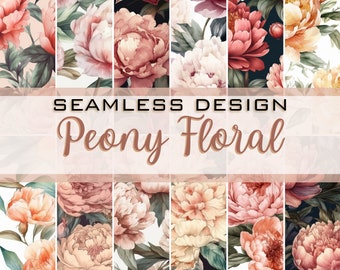 Watercolor Peony Seamless Pattern Digital Paper Bundle | 12 Romantic Floral Designs | Blush Peony Download | Wedding Scrapbook Paper