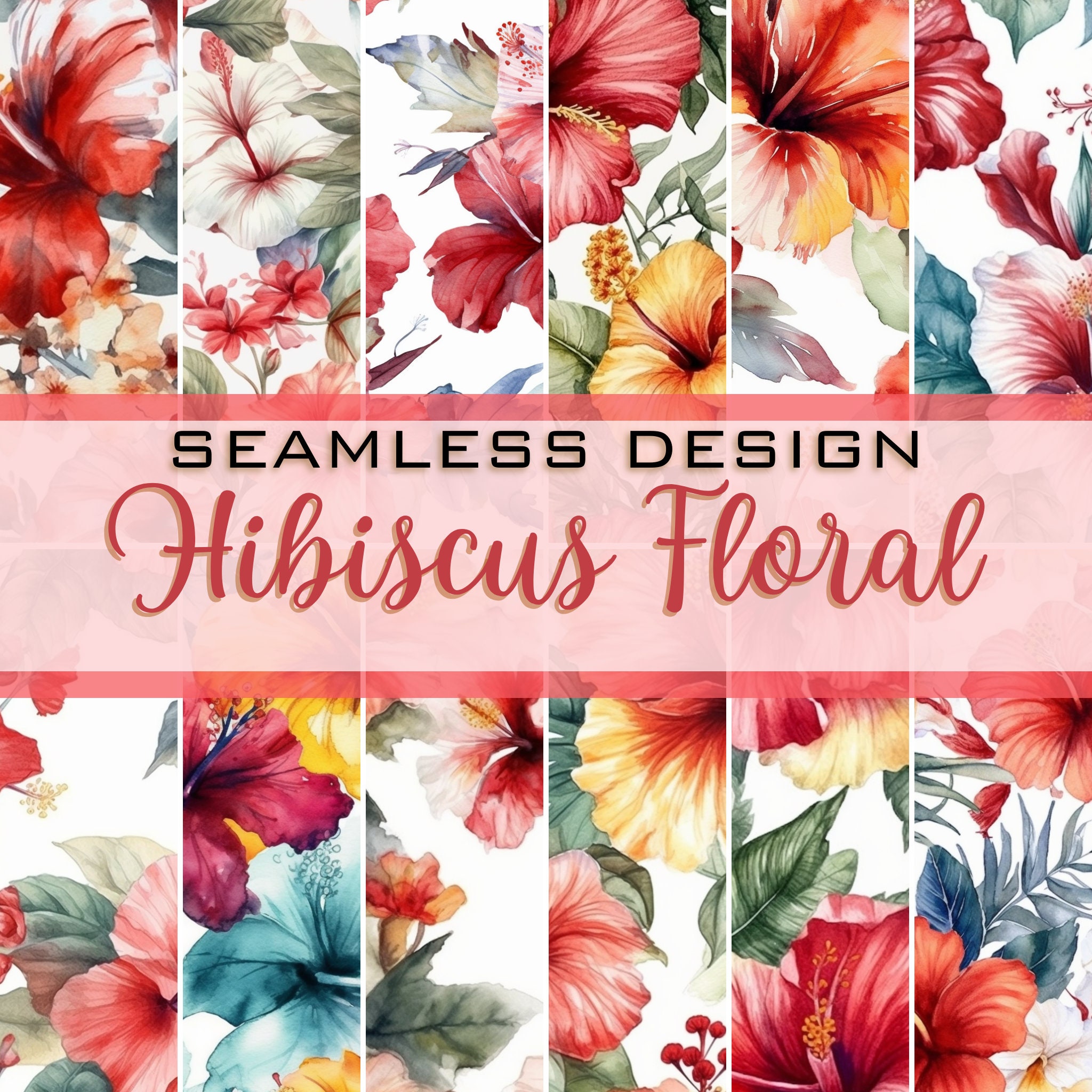 12 Hibiscus Watercolor Floral Digital Paper 4096x4096 300dpi
