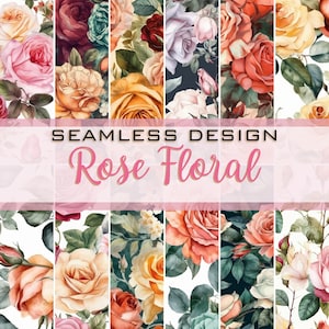 12 Rose Watercolor Floral Digital Paper | 4096x4096 300dpi | Seamless | Commercial Use | Sublimation Instant Download | Scrapbook Paper