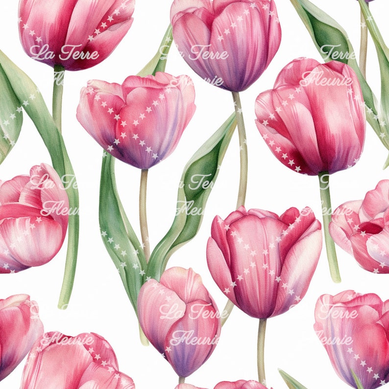 Watercolor Tulip Floral Digital Paper: Seamless Pattern (digital ...