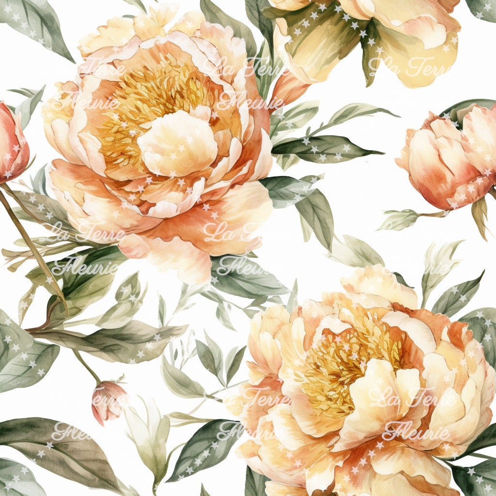 Watercolor Peony Seamless Pattern Digital Paper Bundle | 12 Romantic ...
