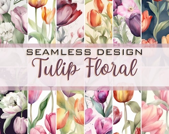 Watercolor Tulip Floral Digital Paper: Seamless Pattern (Digital Download)
