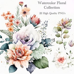 Flores florales de acuarela, flores de otoño clipart, flores de otoño, PNG, uso comercial