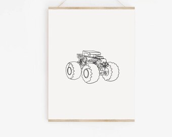 Monster Truck Décor| Bone | Minimalist Line Art | Kids Room Art | Monster Jam Prints | Boy Room Wall Art | Kids Gallery Wall| PRINTABLES