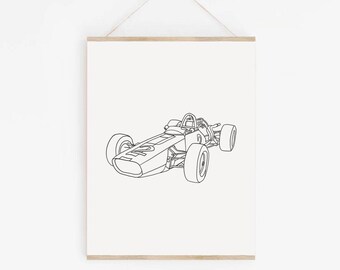 Vintage Race Car Print | Sports Car Décor| Minimalist Line Art | Kids Room Art | Formula 1 Art| Modern Nursery Art| Kids Gallery Wall