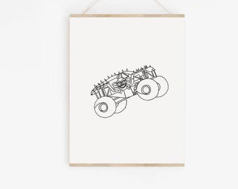 Monster Truck Décor| Max | Minimalist Line Art | Kids Room Art | Monster Jam Prints | Boy Room Wall Art | Kids Gallery Wall| PRINTABLES