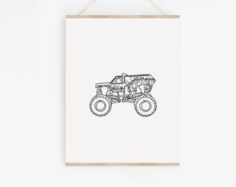 Monster Truck Décor| Earth | Minimalist Line Art | Kids Room Art | Monster Jam Prints | Boy Room Wall Art | Kids Gallery Wall| PRINTABLES
