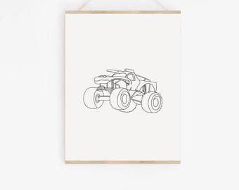 Monster Truck Décor| Toro |  Minimalist Line Art | Kids Room Art | Monster Jam Prints | Boy Room Wall Art | Kids Gallery Wall| PRINTABLES