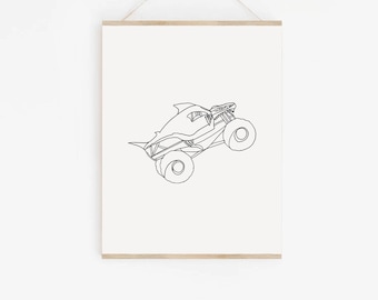 Monster Truck Décor| Shark | Minimalist Line Art | Kids Room Art | Monster Jam Prints | Boy Room Wall Art | Kids Gallery Wall| PRINTABLES