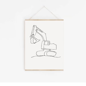 Excavator Print | Construction Site Décor| Minimalist Line Art | Kids Room Art | Vehicles | Modern Nursery Art| Kids Gallery Wall