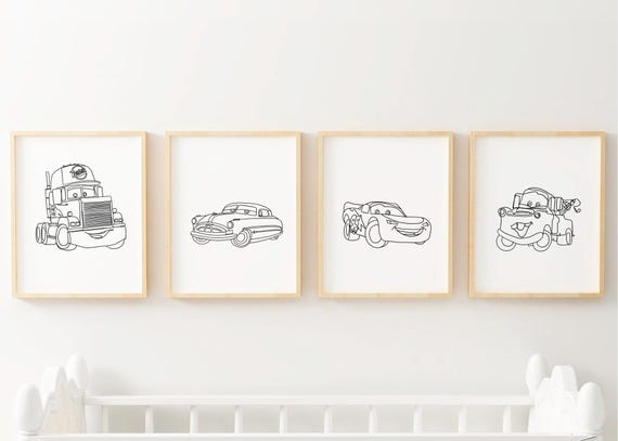 Set of 4 Cars Inspired Nursery Decor| Minimalist Line Art | Kids Room Art | Race Car Nursery Art| Cars Nursery Prints| PRINTABLE