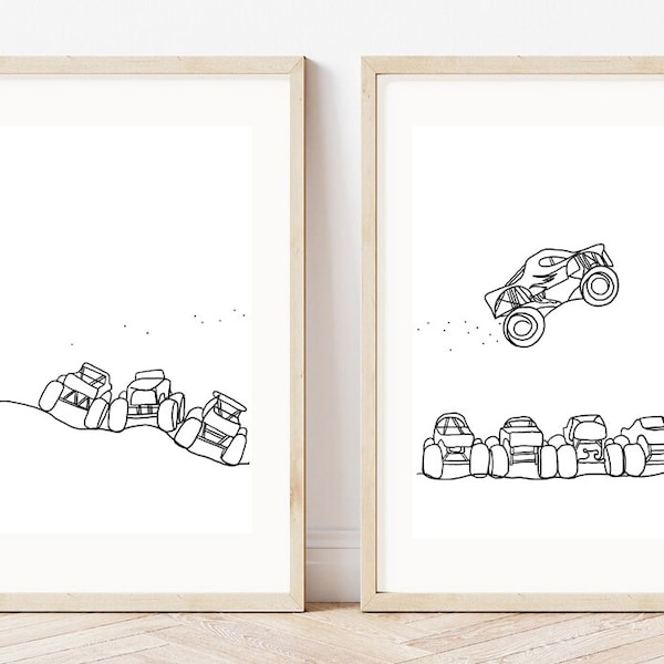 Set of 2 Monster Truck Décor| Minimalist Line Art | Kids Room Art | Monster Jam Prints | Boy Room Wall Art | Kids Gallery Wall| PRINTABLES