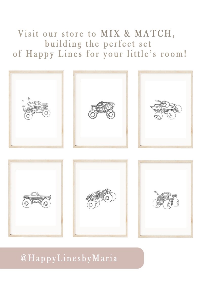 Monster Truck Décor| Toro | Minimalist Line Art | Kids Room Art | Monster Jam Prints | Boy Room Wall Art | Kids Gallery Wall| PRINTABLES image 2