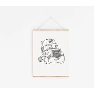 May include: A black and white line drawing of a cartoon truck with a smiling face. The truck has a large, round logo on the side that says "Rust-eze".