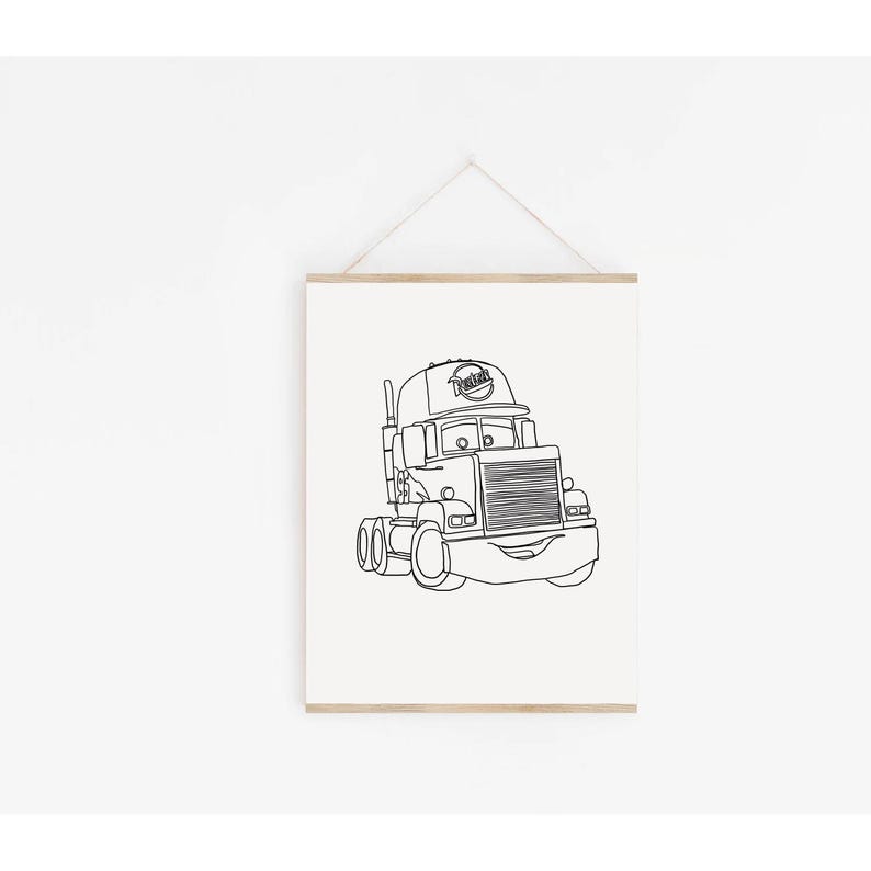 May include: A black and white line drawing of a cartoon truck with a smiling face. The truck has a large, round logo on the side that says "Rust-eze".