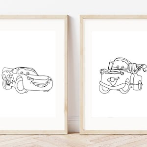 Set of 2 Cars Inspired Nursery Decor| Minimalist Line Art | Kids Room Art | Race Car Nursery Art| Cars Nursery Prints| PRINTABLE