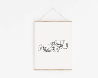 Vintage Race Car Print | Sports Car Décor| Minimalist Line Art | Kids Room Art | Formula 1 Art| Modern Nursery Art| Kids Gallery Wall