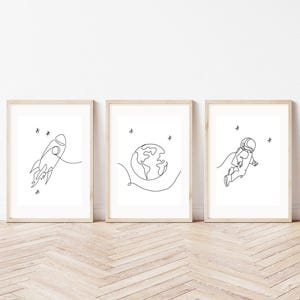 Set of 3 Space Astronaut Décor| Kids Line Art| Planet Art| Rocket Ship Nursery| Minimalist Nursery Prints| Kids Gallery Wall| PRINTABLES
