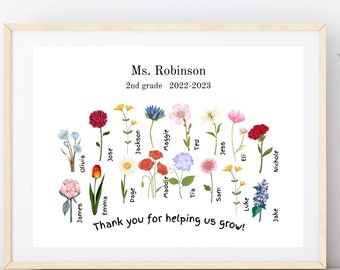 Teacher Gift, Teacher Thank you, Flower Class Print, Printable Gift, Student Names, Class Gift, Custom Names, Personalized Teacher Gift