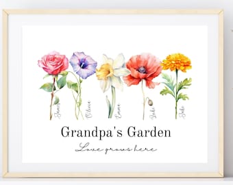 Grandpa's Garden Father's Day Gift For Grandpa, Printable Template, Custom Grandkids Birthday Month Flowers Print, Editable Template