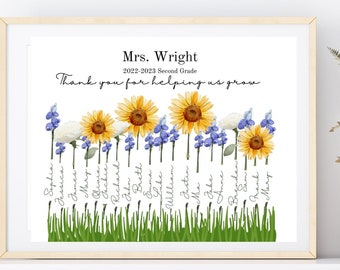 Teacher Gift From Class, Flower Class Print, Personalize with Student and Teacher Names