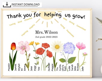 Teacher Gift, Teacher Thank you, Flower Class Print, Printable Gift, Student Names, Class Gift, Custom Names, Personalized Teacher Gift